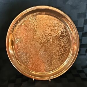 Vintage Etched Floral and Scroll Pattern Copper Serving Tray